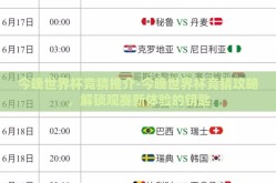 今晚世界杯竞猜推介-今晚世界杯竞猜攻略，解锁观赛新体验的钥匙