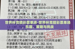 世界杯竞猜彩票单场-世界杯竞猜彩票单场，乐趣、策略与挑战