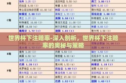 世界杯下注赔率-深入剖析，世界杯下注赔率的奥秘与策略