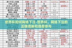 世界杯如何网络下注-世界杯，网络下注的正确理解和理智参与