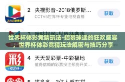 世界杯体彩竞猜玩法-招募球迷的狂欢盛宴，世界杯体彩竞猜玩法解密与技巧分享