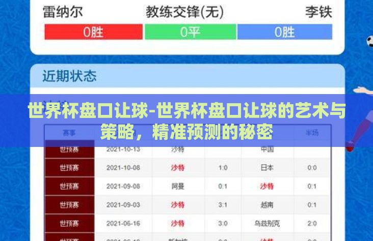 世界杯盘口让球-世界杯盘口让球的艺术与策略，精准预测的秘密