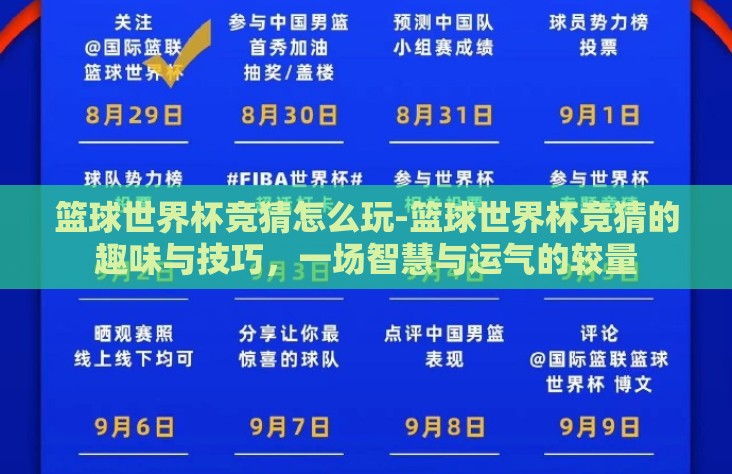 篮球世界杯竞猜怎么玩-篮球世界杯竞猜的趣味与技巧,一场智慧与运气的较量 篮球世界杯竞猜怎么玩-篮球世界杯竞猜的趣味与技巧,一场智慧与运气的较量