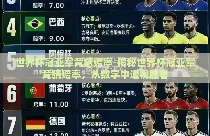 世界杯冠亚军竞猜赔率-揭秘世界杯冠亚军竞猜赔率，从数字中透视胜者