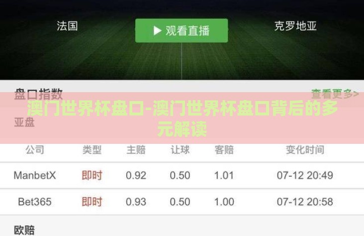 澳门世界杯盘口-澳门世界杯盘口背后的多元解读 澳门世界杯盘口-澳门世界杯盘口背后的多元解读