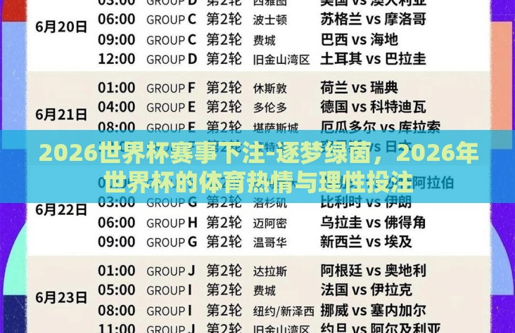 2026世界杯赛事下注-逐梦绿茵,2026年世界杯的体育热情与理性投注 2026世界杯赛事下注-逐梦绿茵,2026年世界杯的体育热情与理性投注