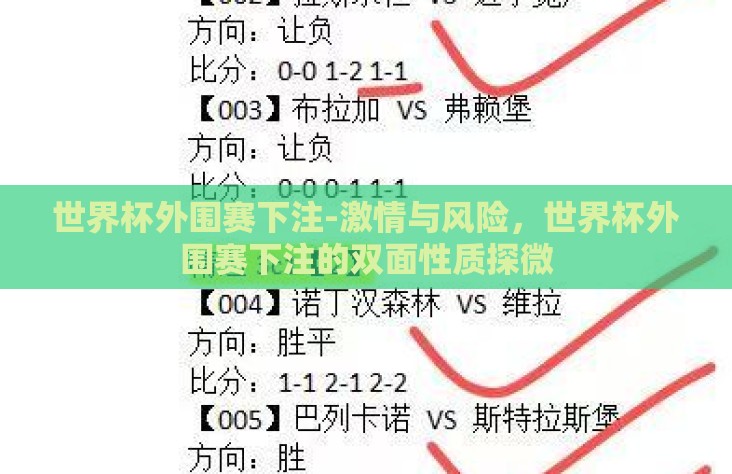 世界杯外围赛下注-激情与风险，世界杯外围赛下注的双面性质探微