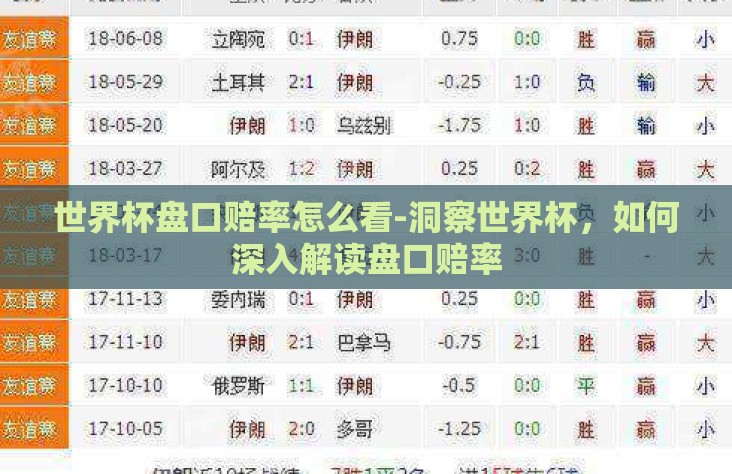 世界杯盘口赔率怎么看-洞察世界杯，如何深入解读盘口赔率