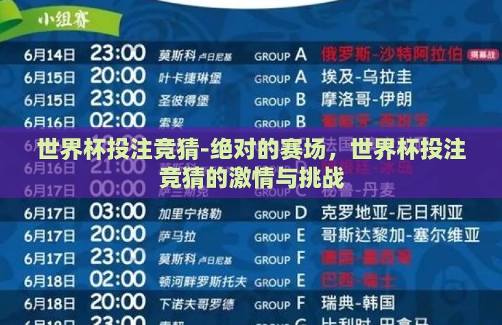 世界杯投注竞猜-绝对的赛场，世界杯投注竞猜的激情与挑战