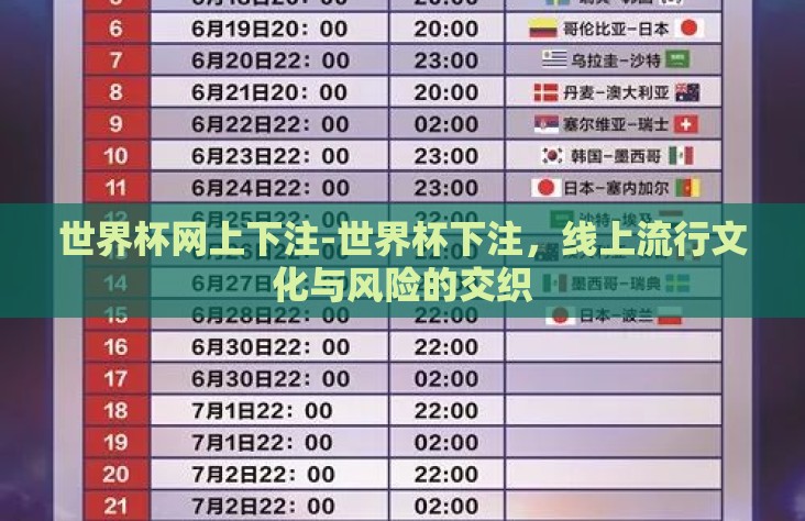 世界杯网上下注-世界杯下注，线上流行文化与风险的交织