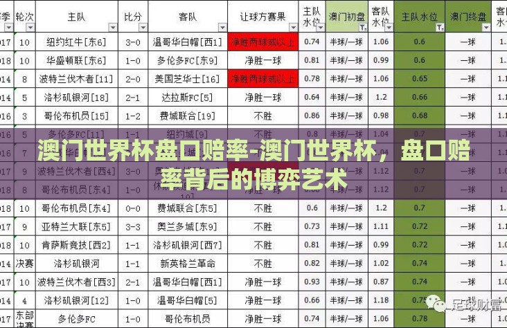 澳门世界杯盘口赔率-澳门世界杯，盘口赔率背后的博弈艺术