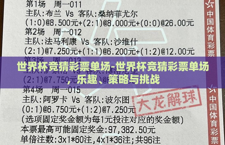 世界杯竞猜彩票单场-世界杯竞猜彩票单场，乐趣、策略与挑战