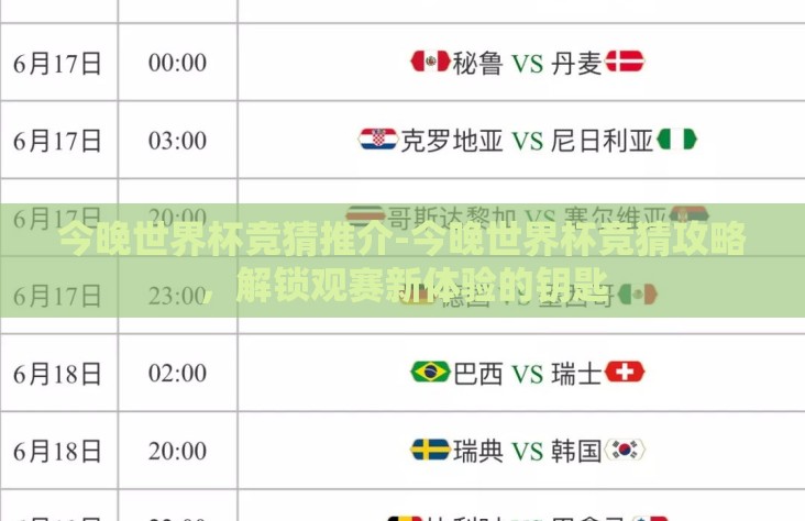 今晚世界杯竞猜推介-今晚世界杯竞猜攻略，解锁观赛新体验的钥匙
