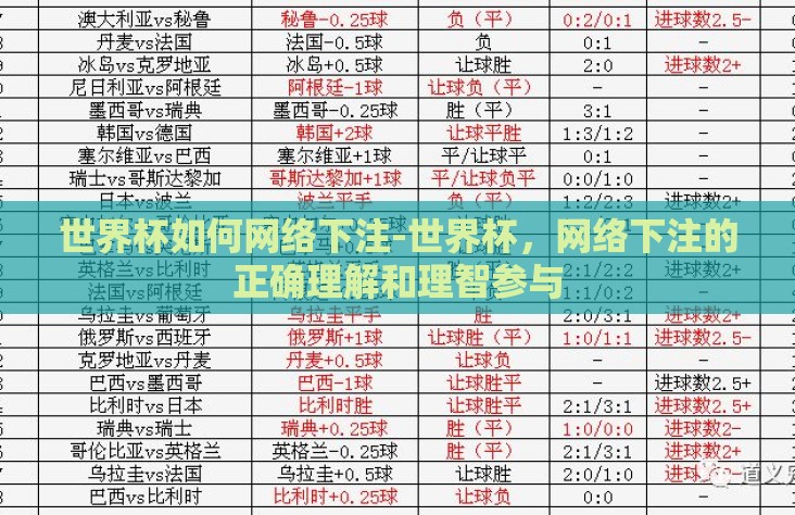 世界杯如何网络下注-世界杯，网络下注的正确理解和理智参与